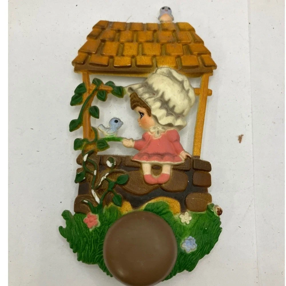 Vintage‎ Girl Wishing Well Magnet Hong Kong Cottagecore Cute Decor